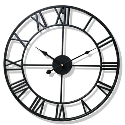 New 80 cm Modern 3D  Large Retro Black Iron Art Hollow Wall Clock Roman Numerals Home Decor