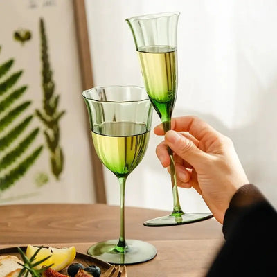 Nordic Retro Flower Wine Glasses Champagne Cup Set Crystal Goblet Glass Cocktail Glass Martini Cup Ribbed Pink Green Wine Glasse