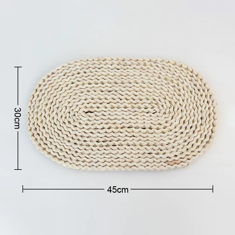 1Pcs round Natural Corn Wool Woven Placemat Heat-Resistant Thickened Insulation Casserole Tea Mat Kitchen Supplies