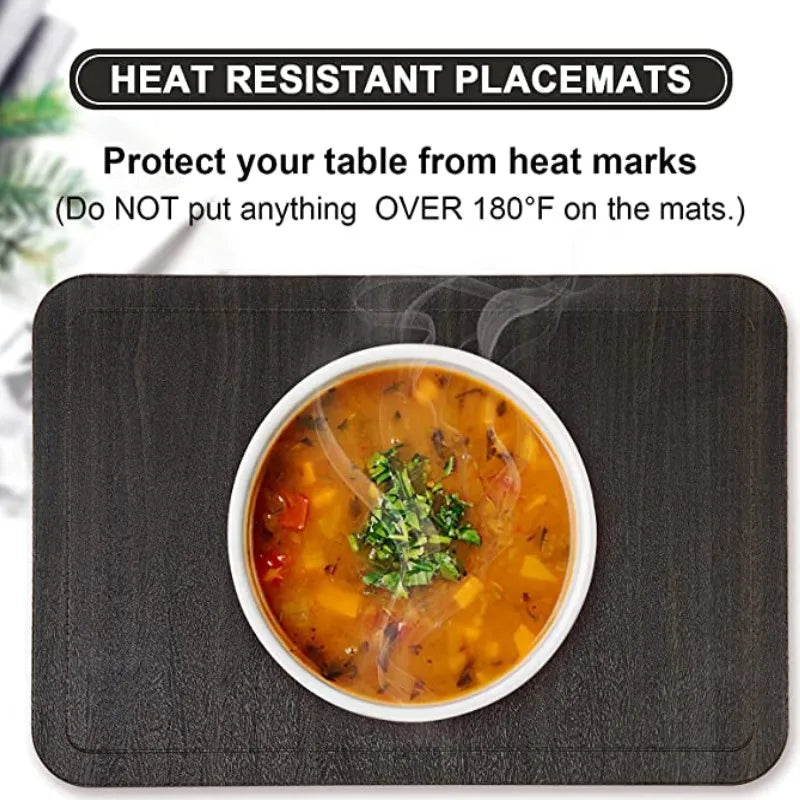 Inyahome Black Table Placemats Set Of 1/4/6 Heat-Resistant Wipeable Table Mats for Kitchen Outdoor Table Decoration Waterproof