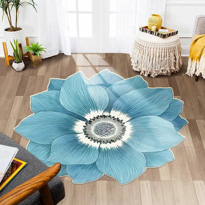 Flower Shape Carpet Soft Round Kitchen Floor Mat Peony Art Rug Living Room Bedroom Bedside Carpet Anti-slip Hallway Door Mat