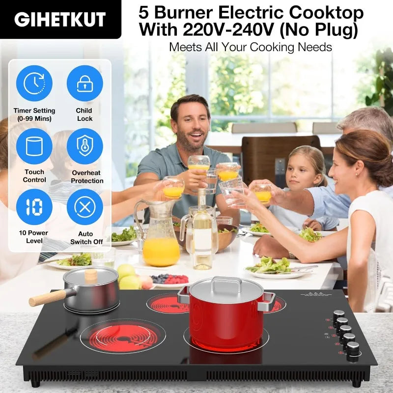 Electric Cooktop 36 inch,36 inch Electric Cooktop,9200W Built-in&Countertop 36inch Cooktop with 9 Power Levels,Child Safety Lock