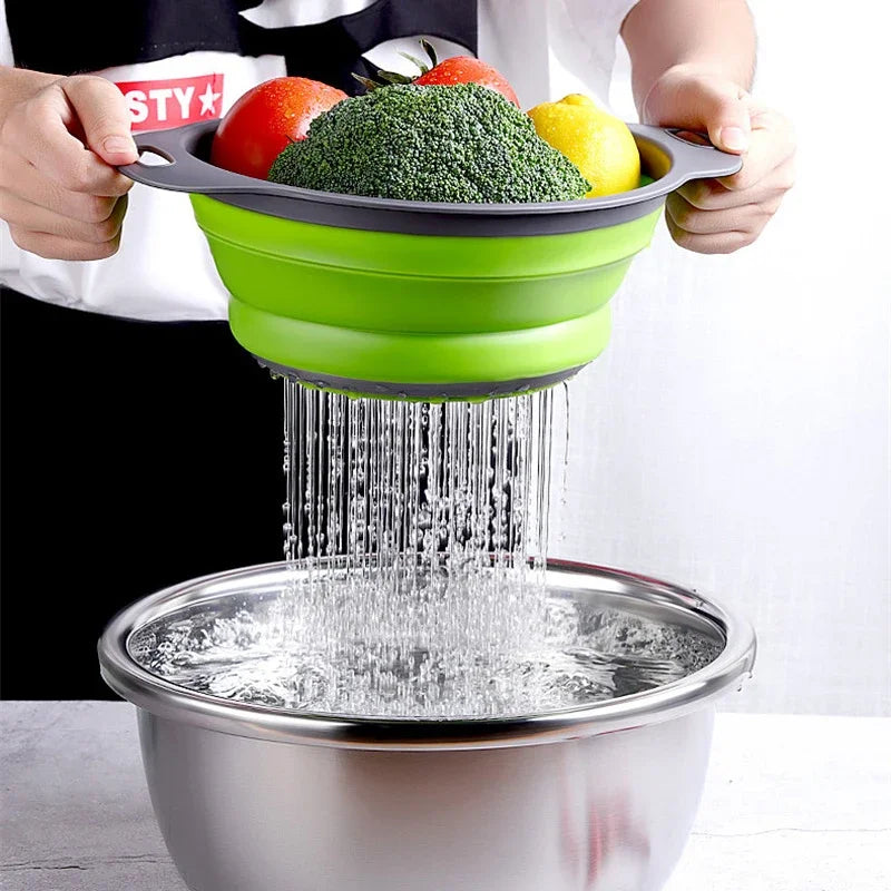 Kitchen Accessories Tools Foldable Fruit Vegetable Washing Basket Strainer Portable Colander Collapsible Drainer Kitchen Gadgets