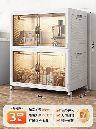 Modern Multi-layer Storage Rack with Wheels Plastic Kitchen Cabinets Home Kitchen Sideboards Collapsible Bedroom Storage Cabinet