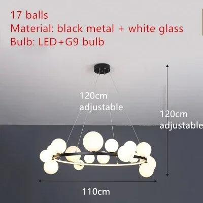 Home Indoor LED Glass Chandeliers G9 Pendand Hanging Lighting Fixture Living Room Restaurant Pendant Lamps Black Gold Suspension