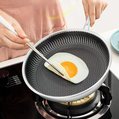 316 Stainless Steel Honeycomb Frying Pan Steak Cooking Flat Bottom Wok Induction Cooker Universal Kitchen Cookware Non-Stick Pan