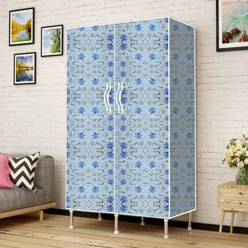 Double door folding simple cloth wardrobe thickened and thickened 19mm steel pipe single person storage wardrobe