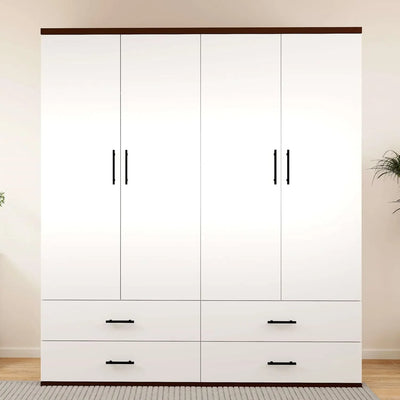 Wardrobe Closet, Bedroom Armoires Cabinet Wooden with Hanging Rod Inside Cabinet and Drawers