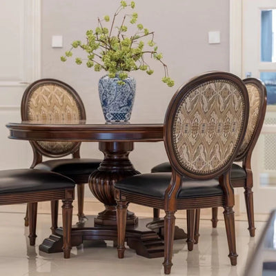 American solid wood round dining table French retro luxury dining table round dining table combined villa high-end furniture