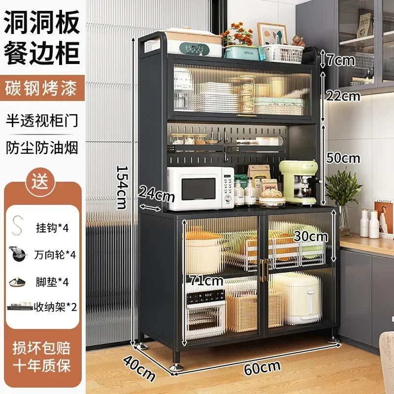 Modern Kitchen Cabinet Hutch Movable Full Door Glass Cabinet Storage Display Cupboards Muebles Cocina Multifunctional Furniture