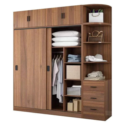 Household Bedroom Modern Simple Nordic Rental Room Simple Assembly Solid Wood Sliding Door  Large Wardrobe