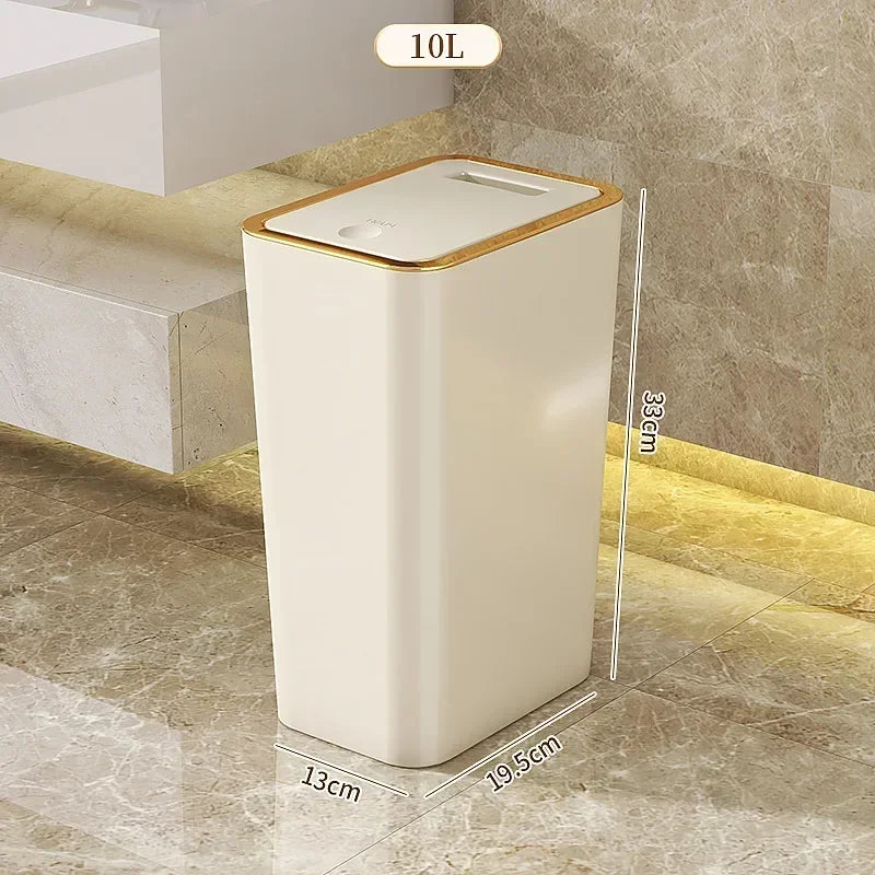 Bathroom Trash Can Large Garbage Can With Press Top Lid For Toilet Bedroom Living Room Plastic Wastebasket With Pop Up Lid