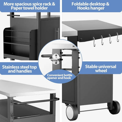 Outdoor Grill Cart with Storage,Patio Kitchen Island with WheelsHooks and Spice Rack,Waterproof Outdoor Grill Table,Movable BBQ