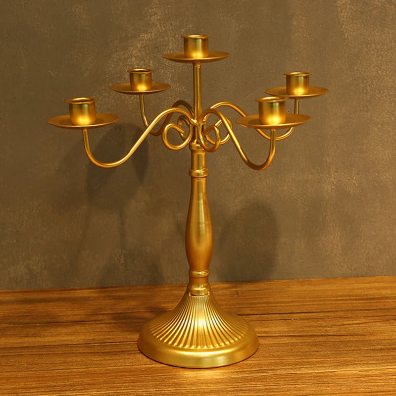 Metal Candle Holder European Style 3/5 Branches Candle Stick Gold Iron Candelabra Wedding Candlestick Holders for Home Decor