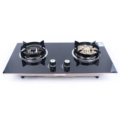 Natural Gas Cooktop Stove Top 2 Burners Built-in Kitchen Cooker Tempered Glass Black 730*410mm