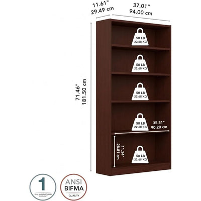 Universal Tall 5 Shelf Bookcase in Vogue Cherry, Vertical Storage and Display Bookshelf for Home Office or Living Room