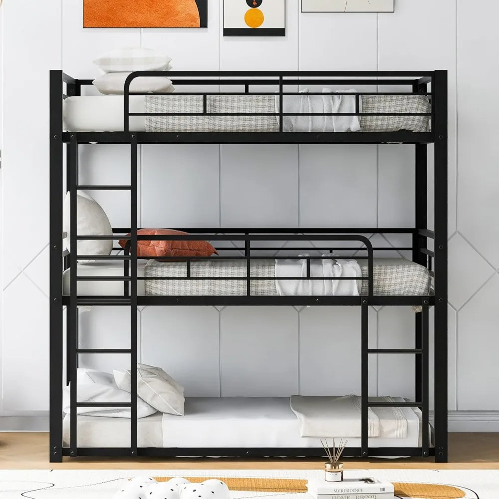 Heavy Duty Triple Bunk Bed Twin Over Twin Over Twin Metal Bunkbeds with Ladder No Box Spring Needed Easy Assembly