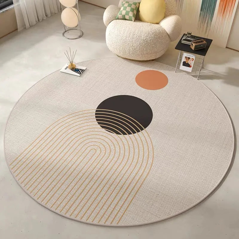 Japanese Abstract Style Crystal Pile Round Carpet Home Living Room Bedroom Decorative Mats Anti-slip Dirty Resistant Washable