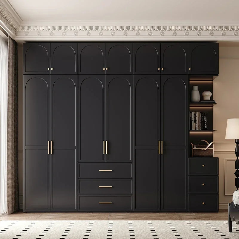 French Retro Style Black Wardrobes Storage Multilayer Cabinet Open Closets Wardrobes Bedroom Drawers Rangement Chambre Furniture