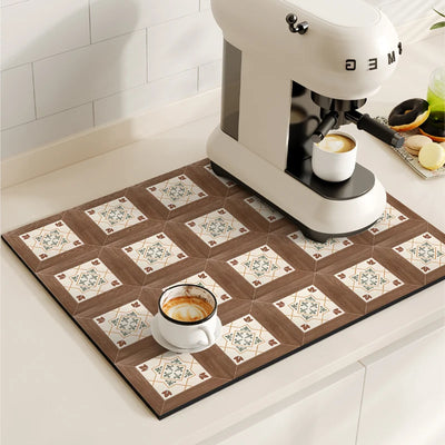 Luxury Vintage Coffee Machine Drain Pad Dish Drying Mat Quick Dry Tableware Non-slip Draining Placemat Kitchen Rug