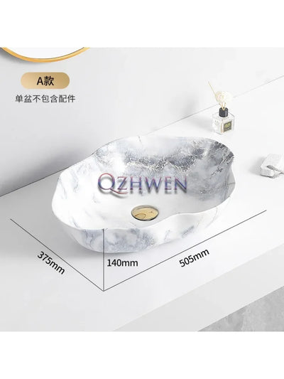 Ceramic Washbasin Marble Pattern Countertop Sinks Luxury Hotel Art Basin Flower Shape Bathroom Hand Wash Vessel Sink 50*37*14cm