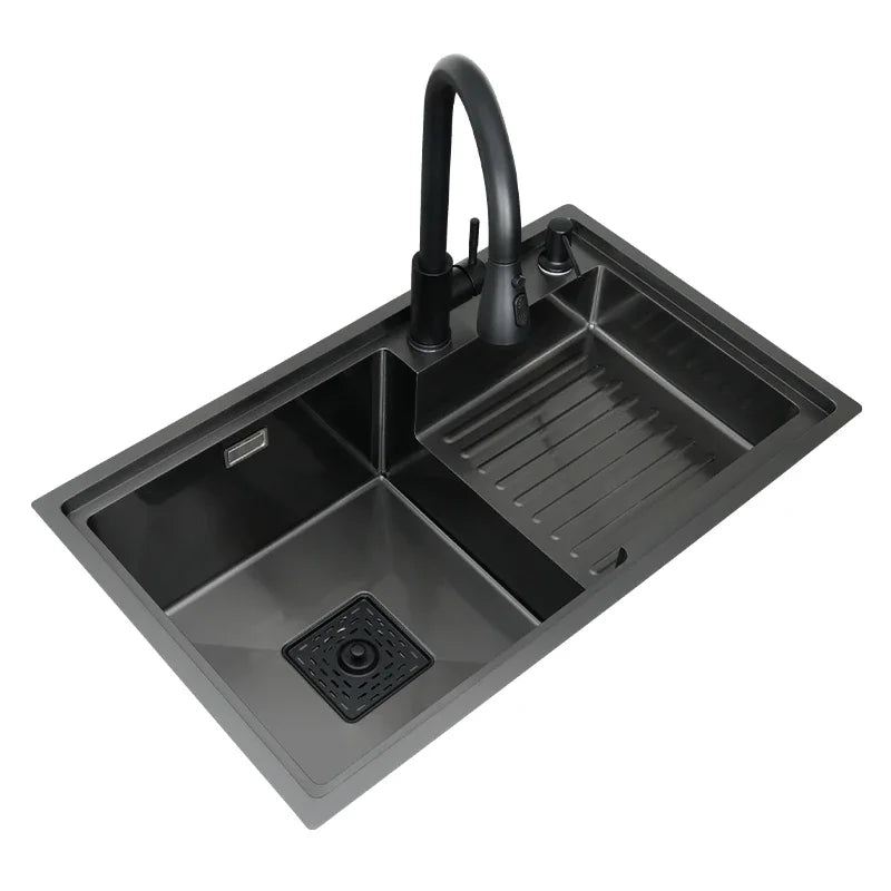 The new listing modern design stainless steel single bowl with drainage board kitchen sink luxury kitchen sink