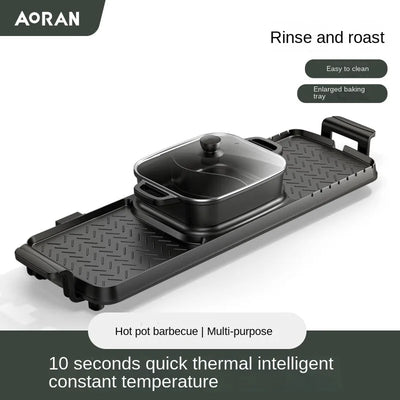 Multi-functional Korean Electric Grill Griddle for Home Use Smokeless Dual-Purpose Roasting and Grilling Hot Pot Barbecue Combo