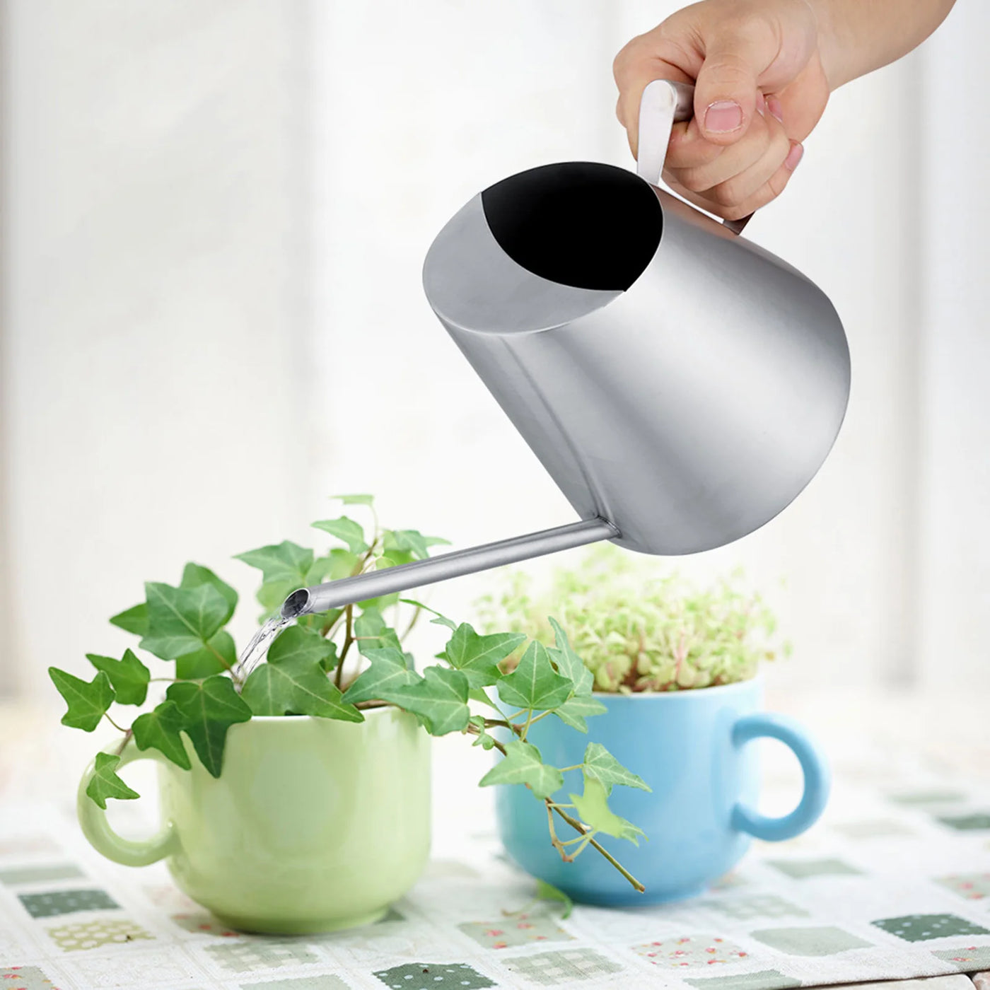 1500ml Stainless Steel Watering Can Large Capacity Long Spout Water Bottle Garden Supplies