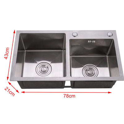 Double Bowl Composite Drop-in Kitchen Sink 2 Bowl Set Stainless Steel 30" Inset Kitchen Sink + Waste