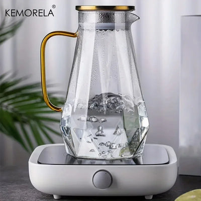 1PCS Diamond Texture Glass Teapot Set Hot Cold Water Kettle Water Jug Transparent Coffee Pot Home Water Carafe Glass Pitcher