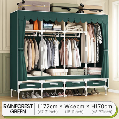 Simple wardrobe, 4 drawers and 1 dust cover, portable, sturdy and easy to install, suitable for both bedrooms and dormitories