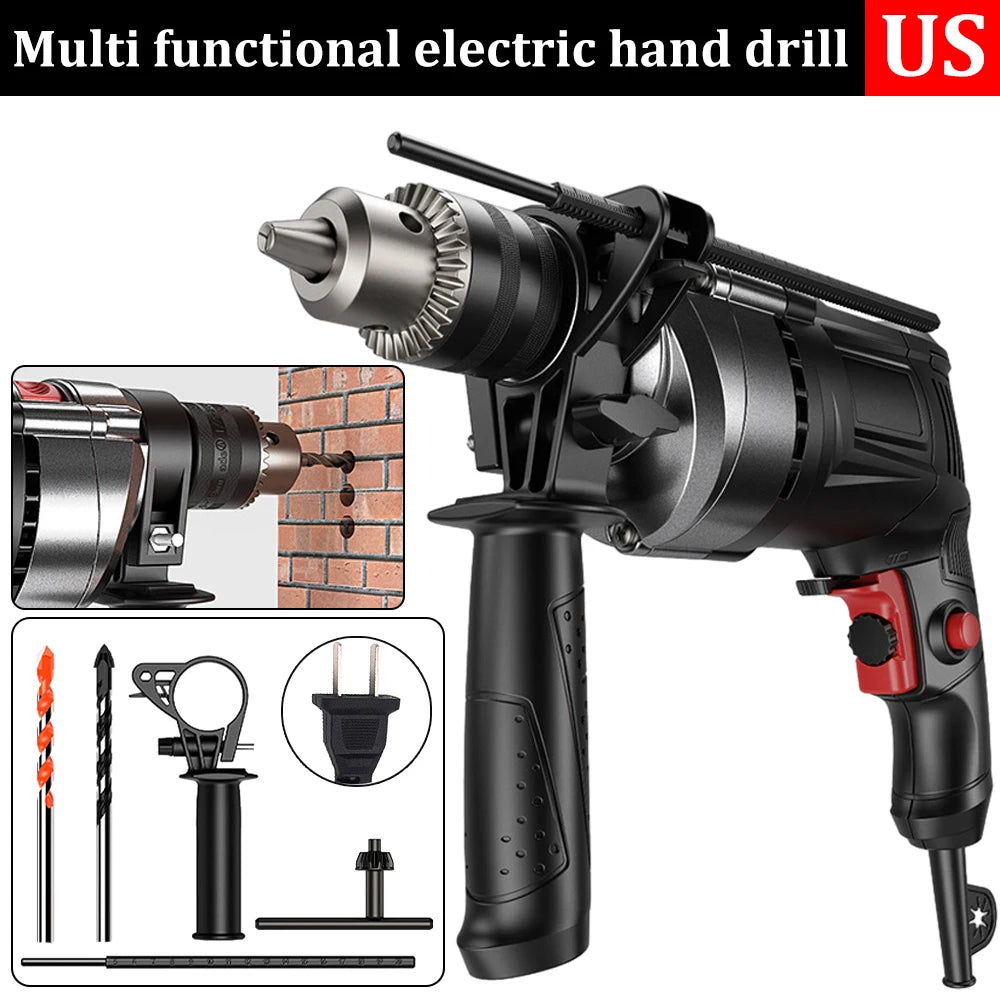 AC 110V/220V EU/US Plug Multifunction Electric Drill Powerful Impact Drill Electric Hammer Infinitely Variable Speed Power Tools