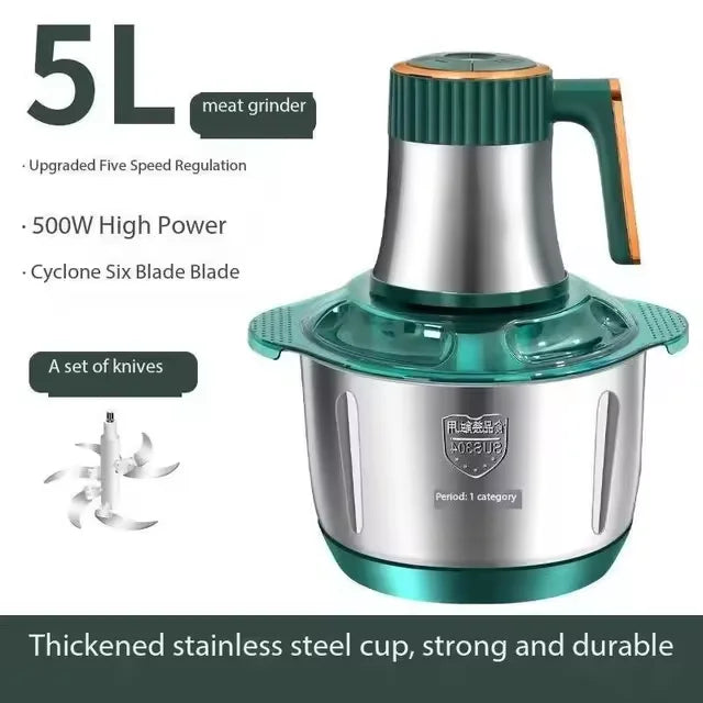 5L Electric Meat Grinders Multifunctional Vegetable Slicer Processor Chopper Food Crusher Stainless Steel Kitchen Appliances