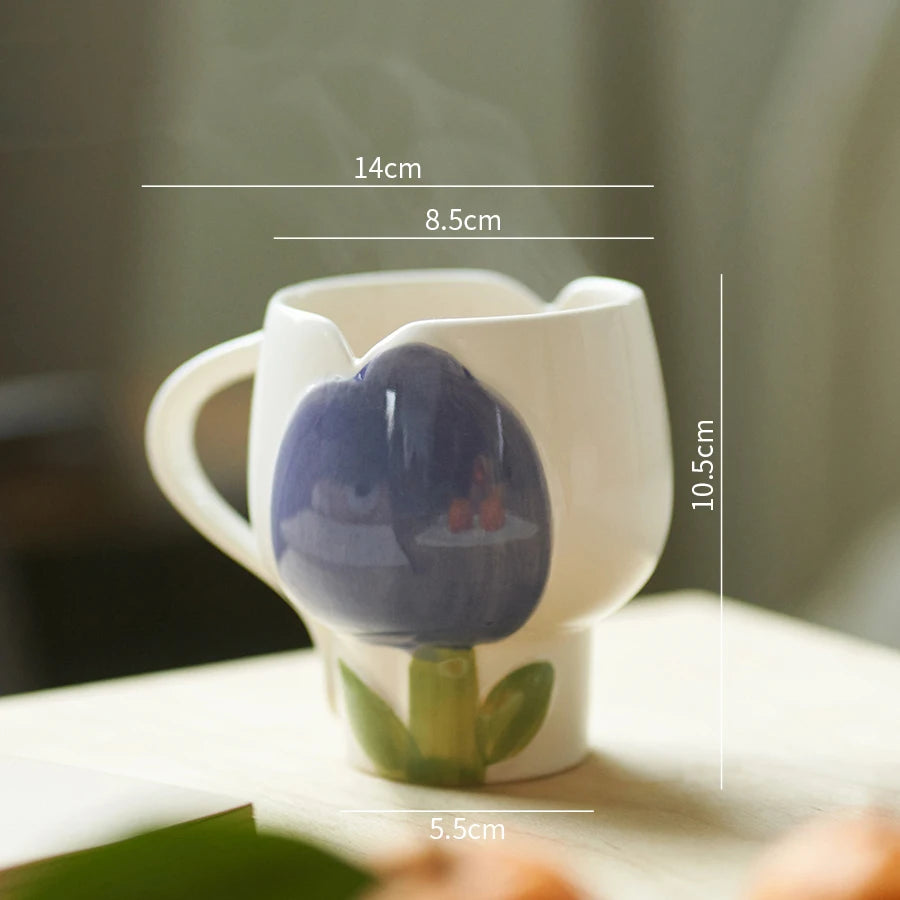 Ceramic Tulip Cup Creative Breakfast Oatmeal Milk Cup Delicate Cute Coffee Cup Home Drinking Utensils 340ml