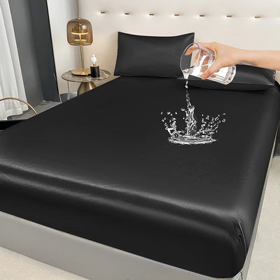 1Pc Waterproof Fitted Bed Sheet With Elastic Band Black Golden White Anti-slip Adjustable Mattress Cover (Pillowcase Need Order)