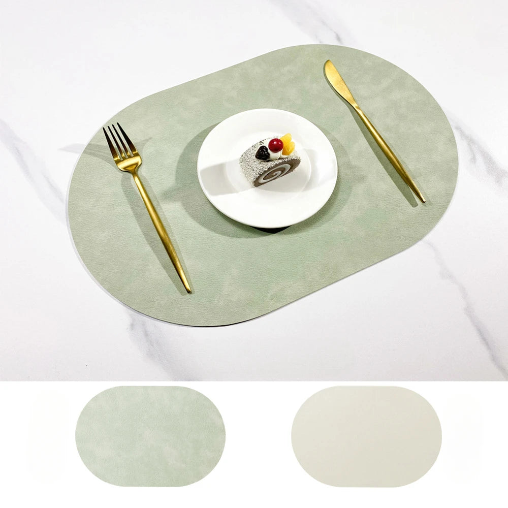 Double Sided Cowhide Pattern Leather Nordic Style Waterproof and Oil Proof Hotel Home Dining Table Mat Oval Insulation Mat