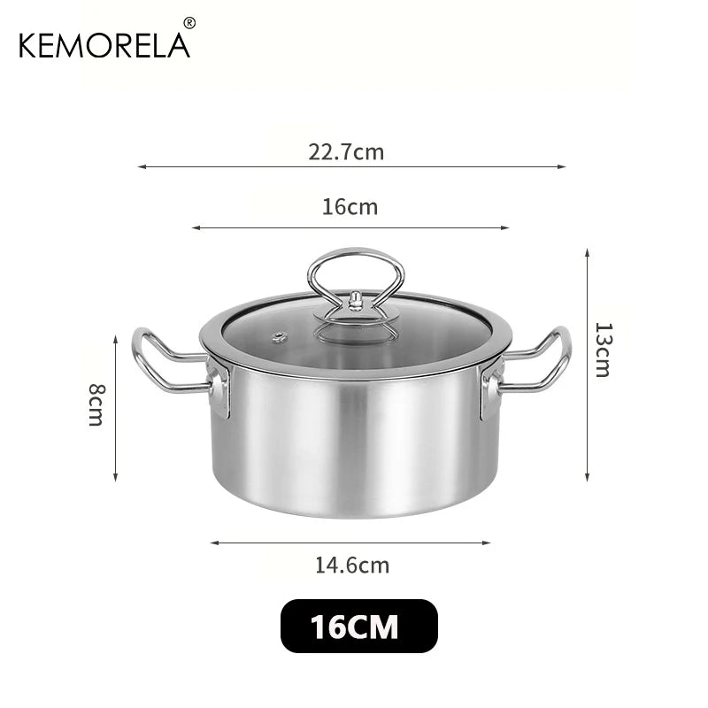 1PCS Stainless Steel Double-Ear Small Hot Pot Thickened 16/18cm Instant Noodle Pot Soup Pot Induction Cooker Gas Stove Universal