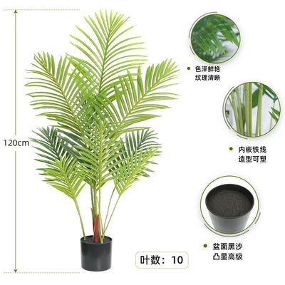 Large Artificial Palm Tree Tropical Fake Plants Green Plastic Palm Leafs Big Monstera Tree Branch For Home Garden Decor