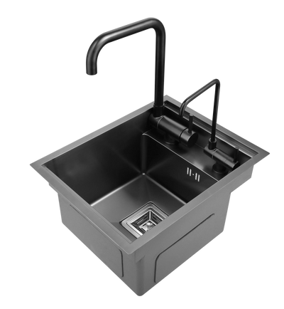 Black Hidden Kitchen Sink Bowl Bar Stainless Steel Balcony Sink Concealed Black Kitchen Sink Bar  with Clean Water Tap