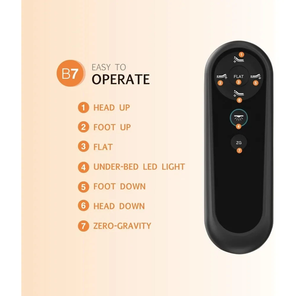 Split King Adjustable Bed Frame with 2 Wireless Remote, Under Bed Light, 4 USB Ports, Height 3 Options, Zero Gravity Bed Base