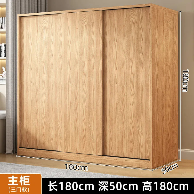 AOLIVIYA Wardrobe Household Bedroom Sliding Door Solid Wood Wardrobe Log Small Apartment Sliding Door Storage Cabinet Rental