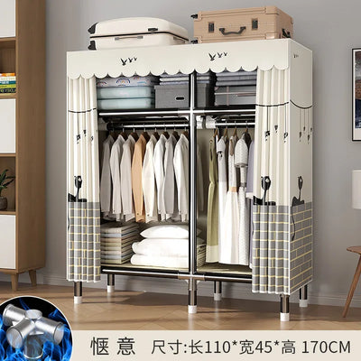 Durable Alloy Steel Wardrobe  HighCapacity Closet with Polyester Taffeta, Easy Clean Bedroom Storage, Clothing Organizer