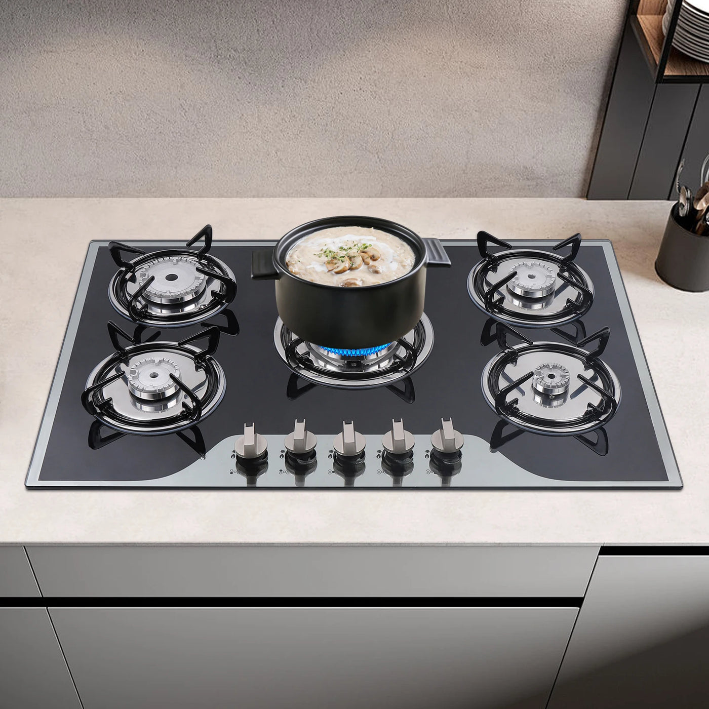 30 inch Kitchen Gas Cooktop Stainless Steel 5 Burners NG/LPG Dual Fuel Gas Stovetop Gas Hob Cooktop Burners