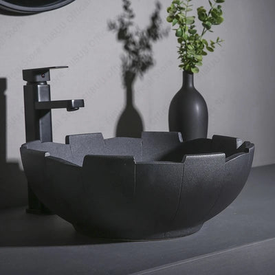 Black Ceramic Vessel Sink Lavatory Vanity Table Sink Above Counter Bathroom Art Basin Bowl Balcony Round Pedestal Washing Basin