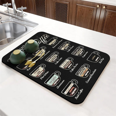 Coffee Cup Drying Mat Cartoon Black Non-slip Absorbent Mat Diatoms Tableware Kitchen Counter Drain Mat Coffee Bar Drain Mat