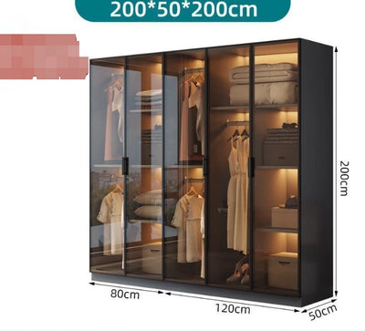 Design Black High Gloss Lacquered Wardrobe Dark Style Walk-in Wardrobe Clothes Bedroom Furniture with Glass Doors