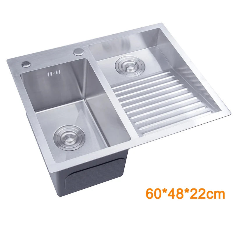 (60x48cm) 304 Stainless Steel Manual Kitchen Sink Single Bowl Above Counter / Undermount Set with Washboard & Dispenser Dainer