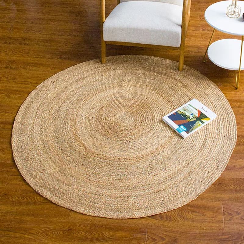 Rattan Round Carpets For Living Room Bedroom Kitchen Straw Natural Plants Fiber Rugs Hand Woven Garden Table Mats Anti-slip