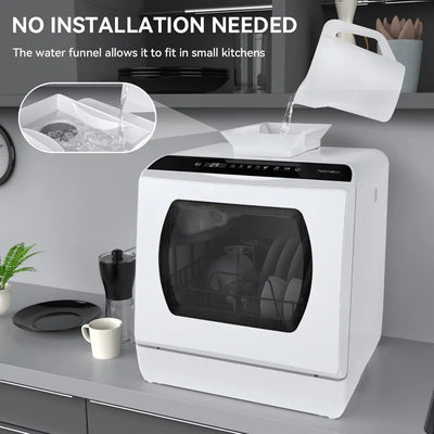 Countertop Dishwasher, 5 Washing Programs Portable Dishwasher With 5-Liter Built-in Water Tank For Glass Door