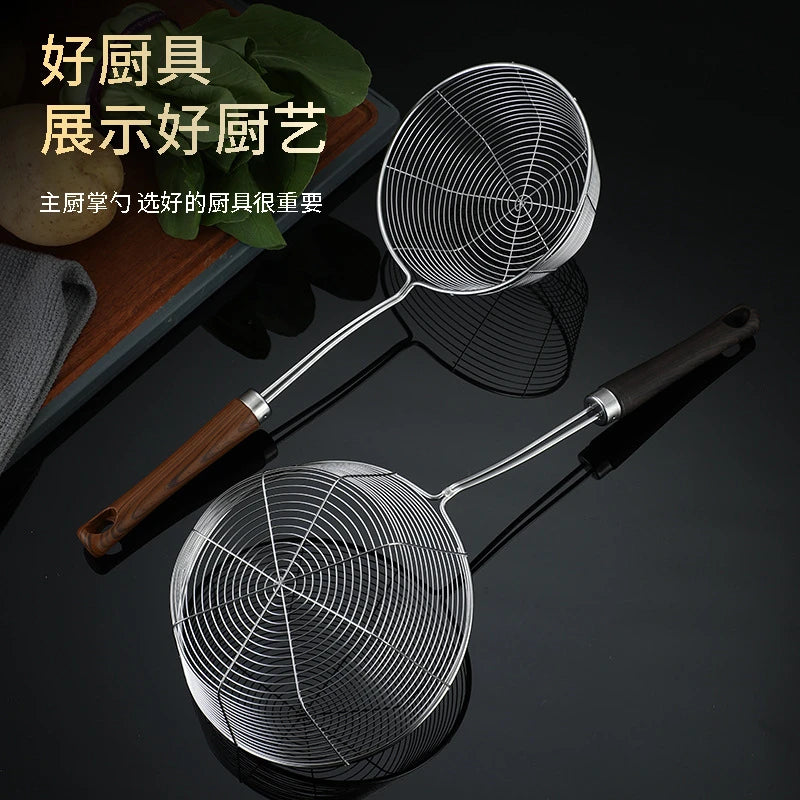 Large Thickened Stainless Steel Wire Colander with Plastic Long Handle Kitchen Noodle Hot Pot Strainer Spoon Skimmer Kitchenware